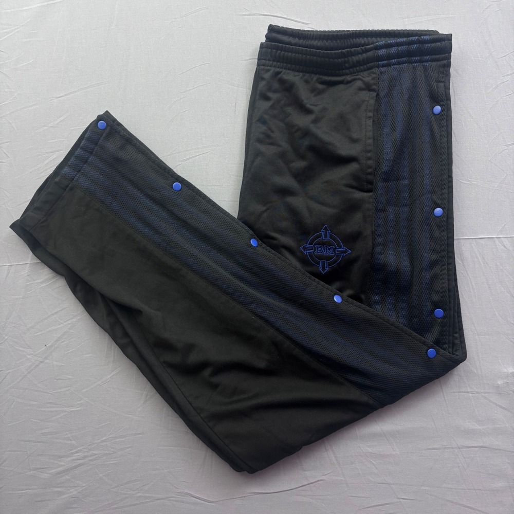 Bruno Maurizio Sportswear Mens Track Pants Black Blue Snap Tear Away Large L
